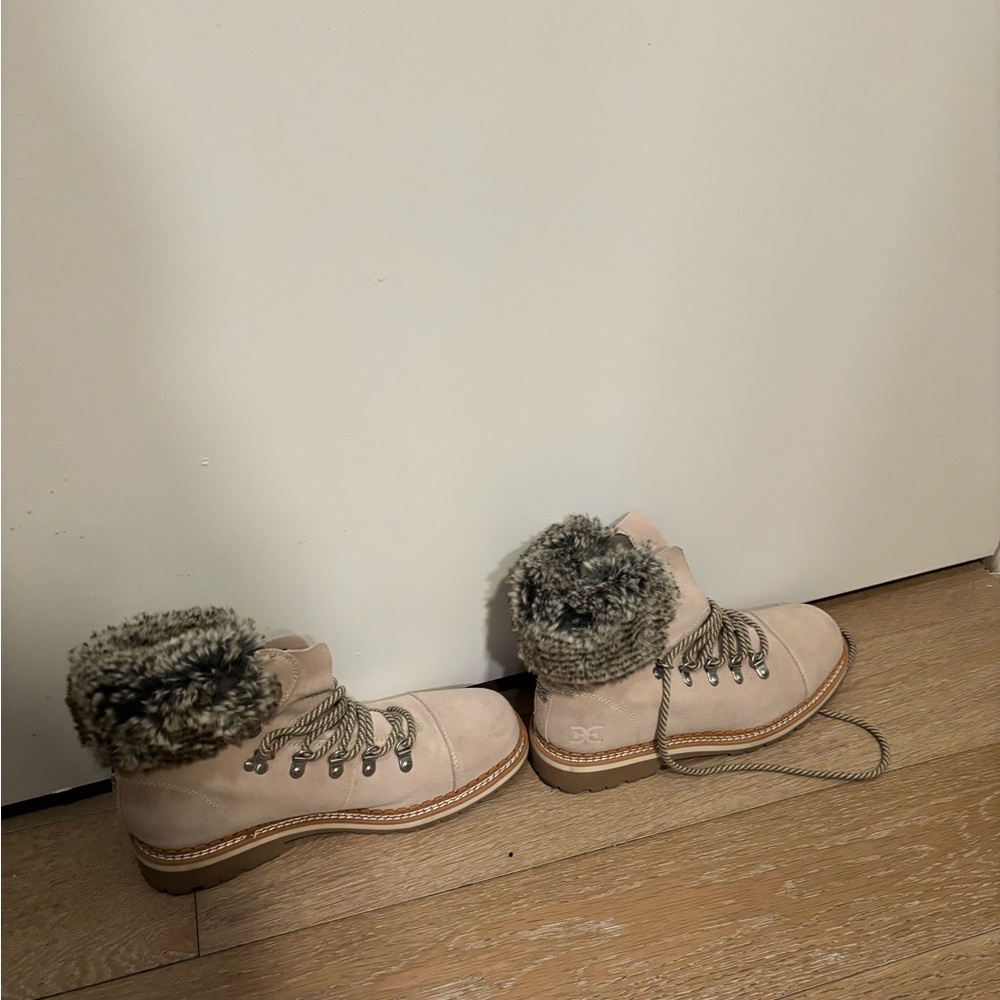 Sam Edelman Beige Ankle Boots with Knit Cuff